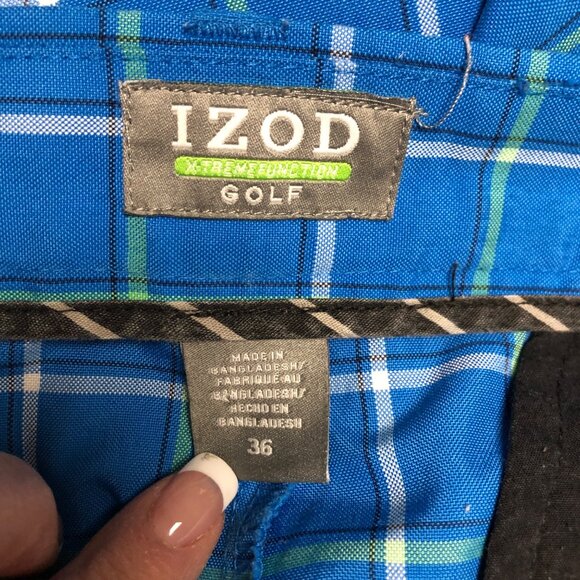 IZOD Xtreme Function Golf Shorts Mens 36 Blue Green White Plaid Flat Front - Picture 4 of 6